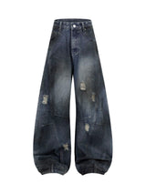 Washed Distressed Jeans Wide Leg Streetwear Fit - 10604