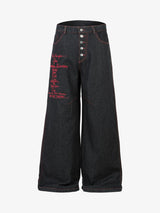 Contrast Thread Cross Letter Embroidered Jeans