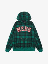 Retro Plaid Patch Embroidered Cardigan Hooded Sweatshirt