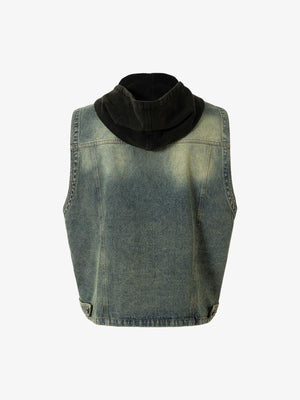 Functional Multi-Pocket Hooded Denim Vest - thumbnail 2