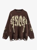 High Street Letter Jacquard Ripped Tassel Sweater