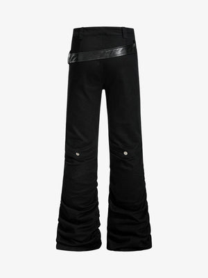 Vintage Heavy Pleated PU Leather Stitch Patchwork Flared Pants - thumbnail 2