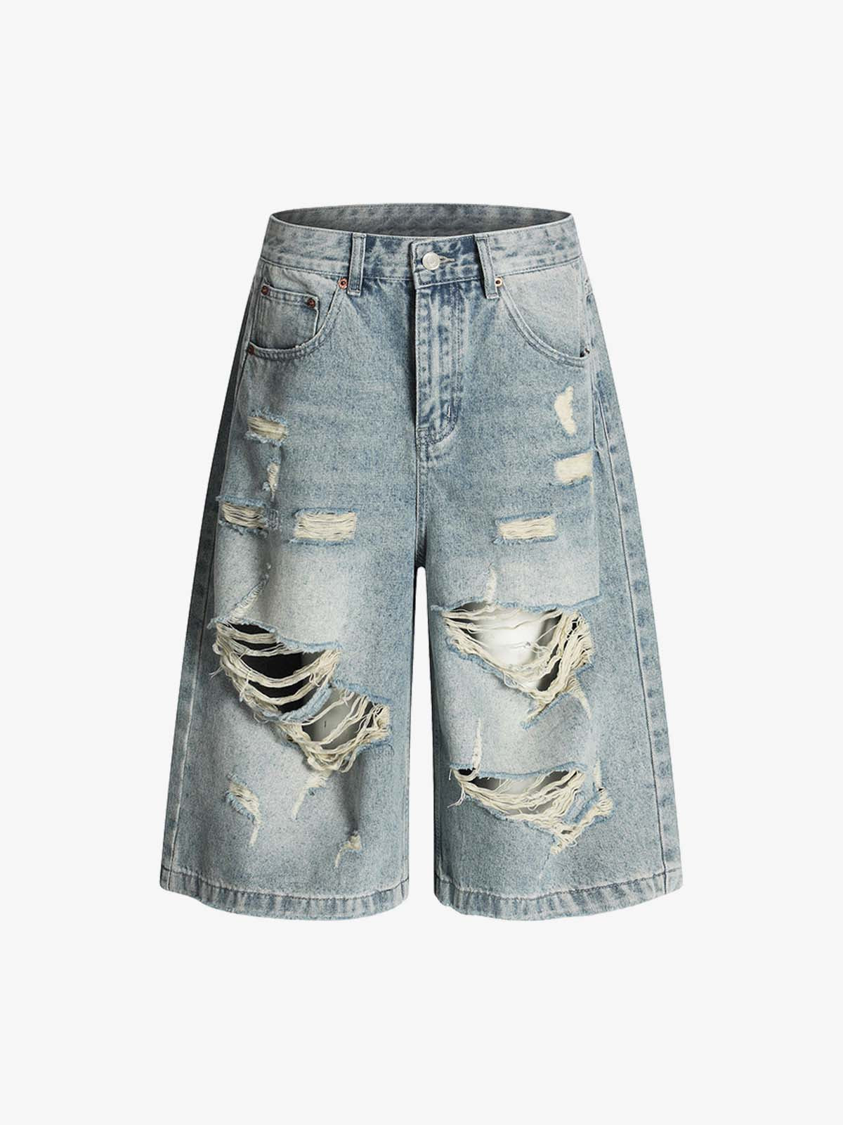 Distressed Washed Ripped Denim Jort