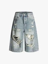Distressed Washed Ripped Denim Jort