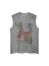 Distressed Graphic Butterfly Print Vest