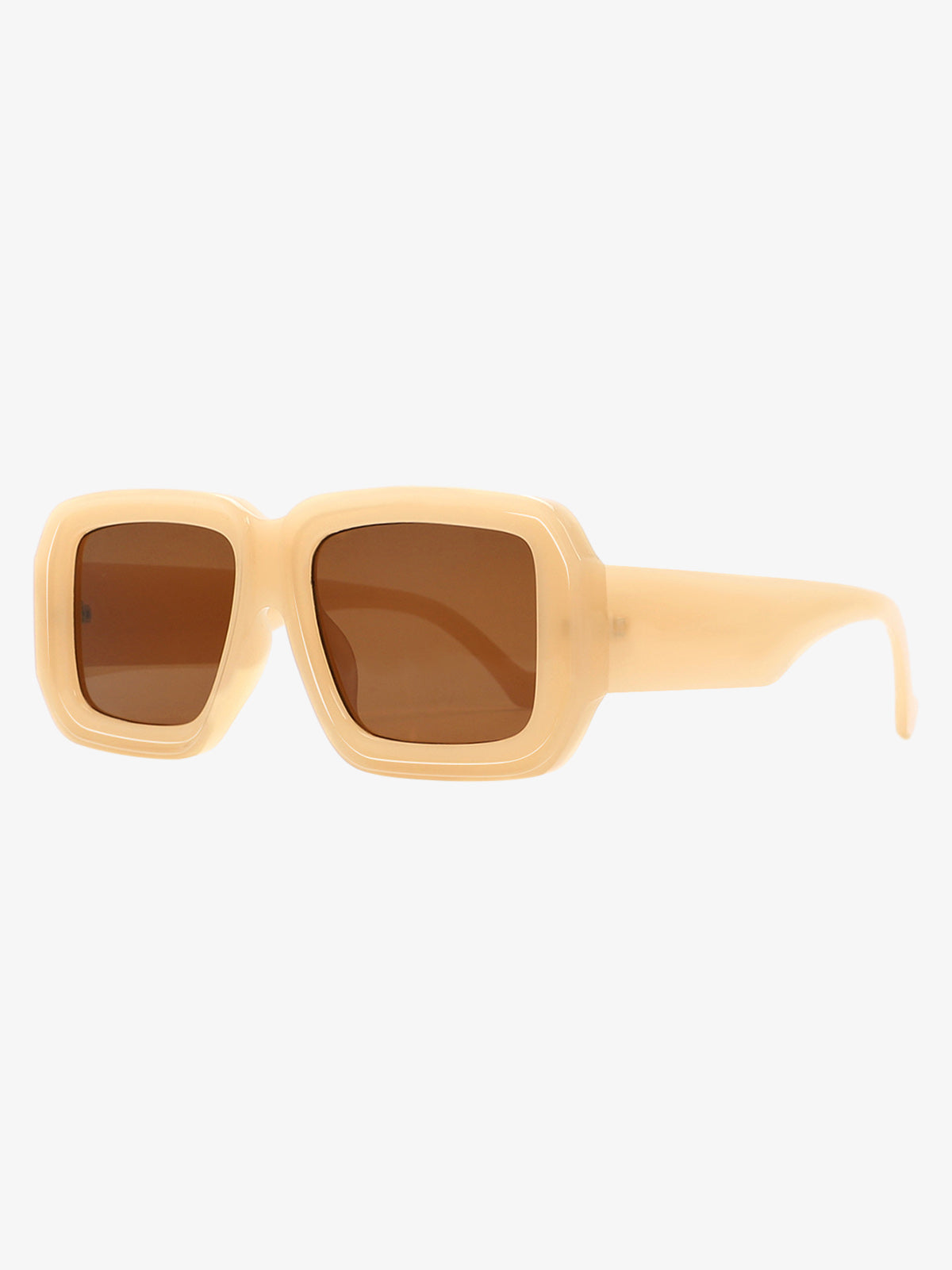 Retro Square Frame Wide Temple Sunglasses - Tawny