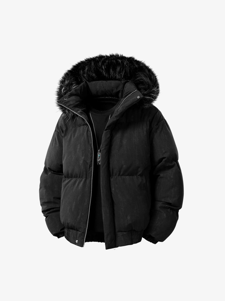 Puffer Jacket with Faux Fur Trim Hood