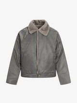 Deconstructed Patchwork Fur Collar Bomber Jacket