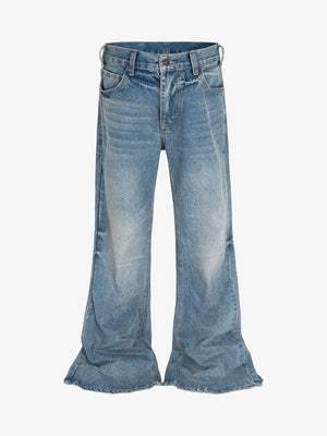 Vintage Wash Bell Bottom Jeans – Blue, front flat | XoKool