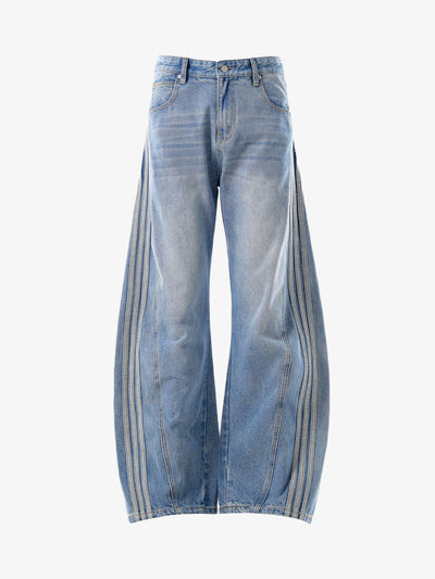 Side Stripe Barrel Jeans in Light Blue