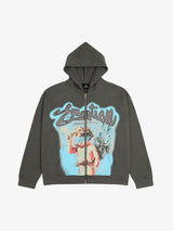 Vintage Blindfolded Angel Rhinestone Zip-Up Hoodie