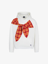 Retro Street Plaid Bow Stitching Hoodie
