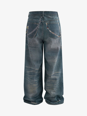 Ripped Baggy Jeans with Charm Print – flat back | XoKool