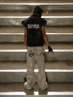 Thorn Destruction Frame Pattern Leather Vest - thumbnail 9