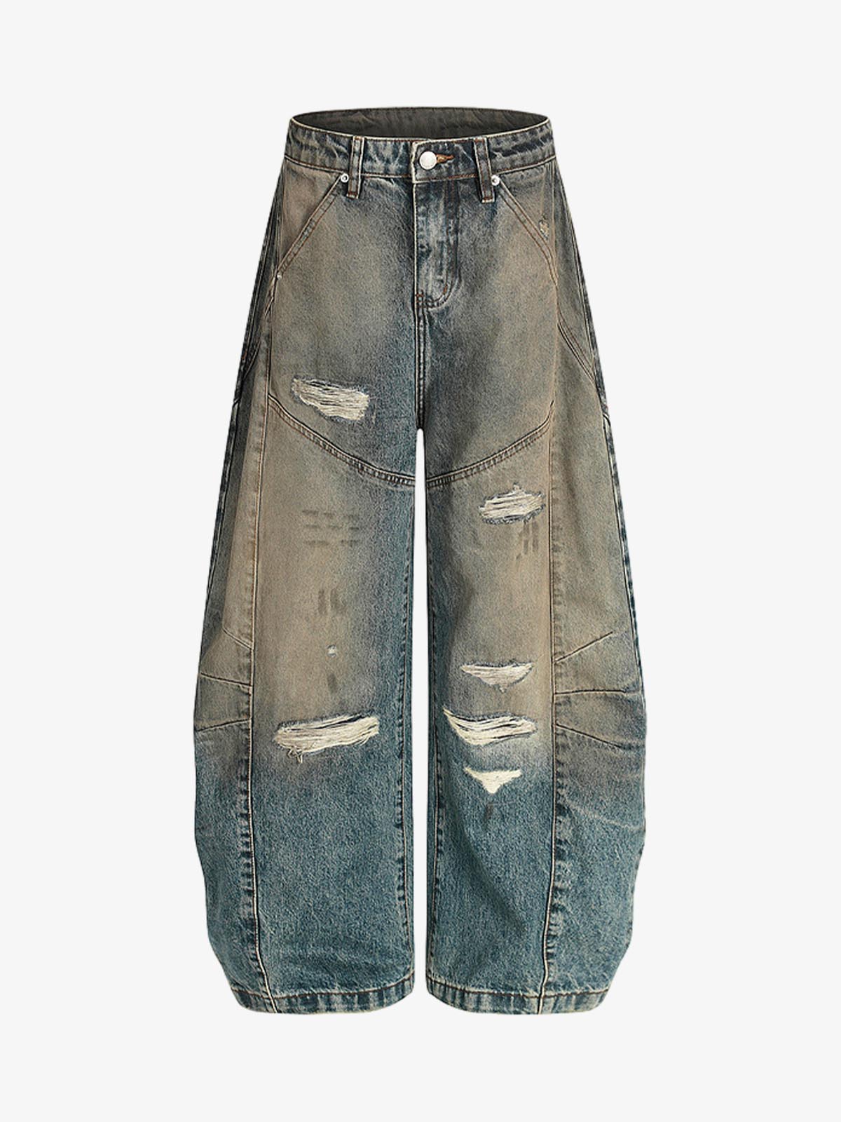 Vintage Mud-Dyed Distressed Barrel Jeans