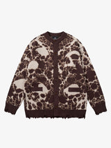 Vintage Skull Leopard Jacquard Knitted Cardigan