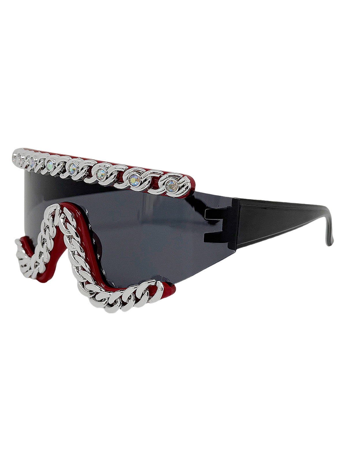 Chain-Embellished Sunglasses - Black Red/Dark Gray