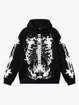 Street Washed Distressed Dark Skeletons Print Hoodie