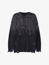 Paint Spray Hole Cable Crewneck Sweater