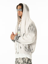 Hip Hop Distressed Dirty Spray Wash Hooded Sweatshirt
