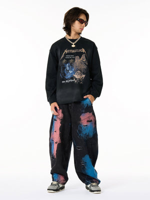 Vintage Tie-Dye Contrast Color Ripped Barrel Jeans - thumbnail 6