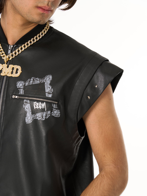 Thorn Destruction Frame Pattern Leather Vest - thumbnail 13