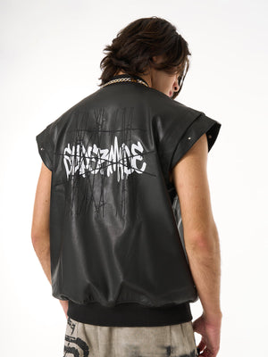 Thorn Destruction Frame Pattern Leather Vest - thumbnail 12