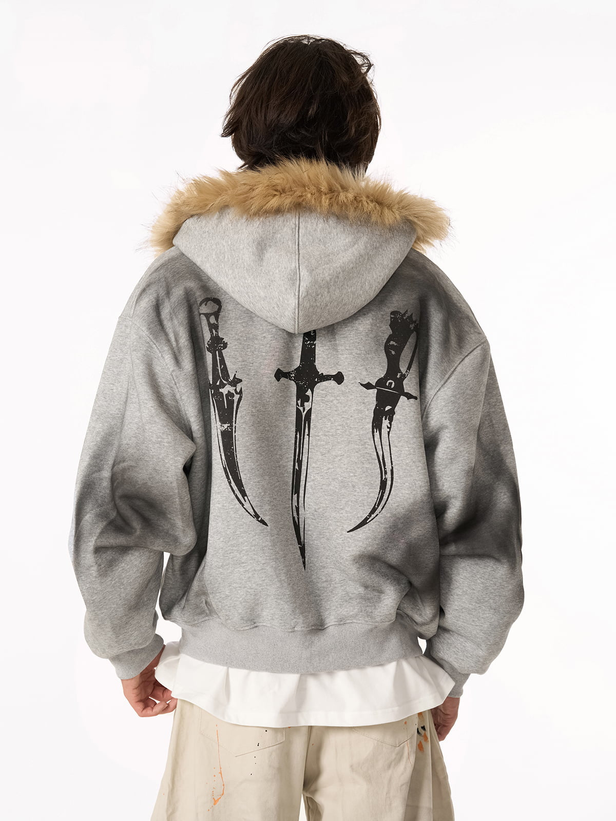 Graphic Zip Up Hoodie with Fur Trim Hood | XoKool