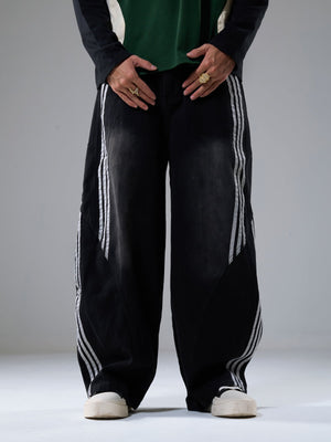 Contrast Side Stripe Denim Barrel Jeans - thumbnail 6