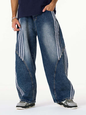 Contrast Side Stripe Denim Barrel Jeans - thumbnail 3