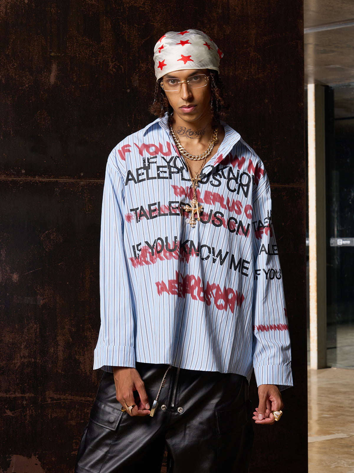 Street Lettering Vintage Striped Shirt - image 9
