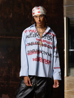Street Lettering Vintage Striped Shirt - thumbnail 9