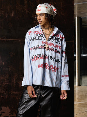 Street Lettering Vintage Striped Shirt - thumbnail 8