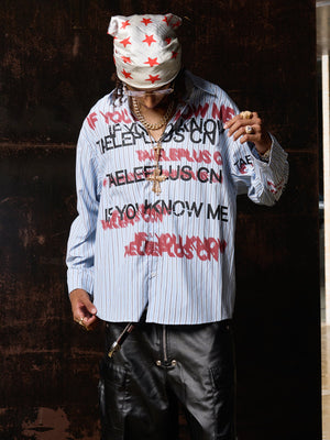 Street Lettering Vintage Striped Shirt - thumbnail 7