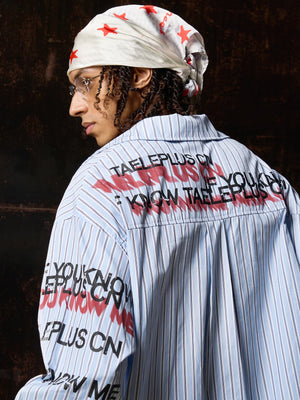 Street Lettering Vintage Striped Shirt - thumbnail 4