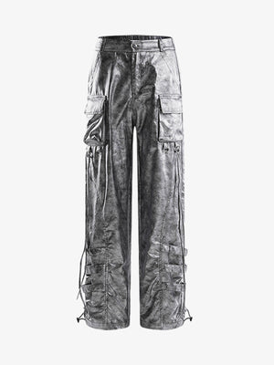 Retro Silver Loose Metallic Straight Pants - thumbnail 1