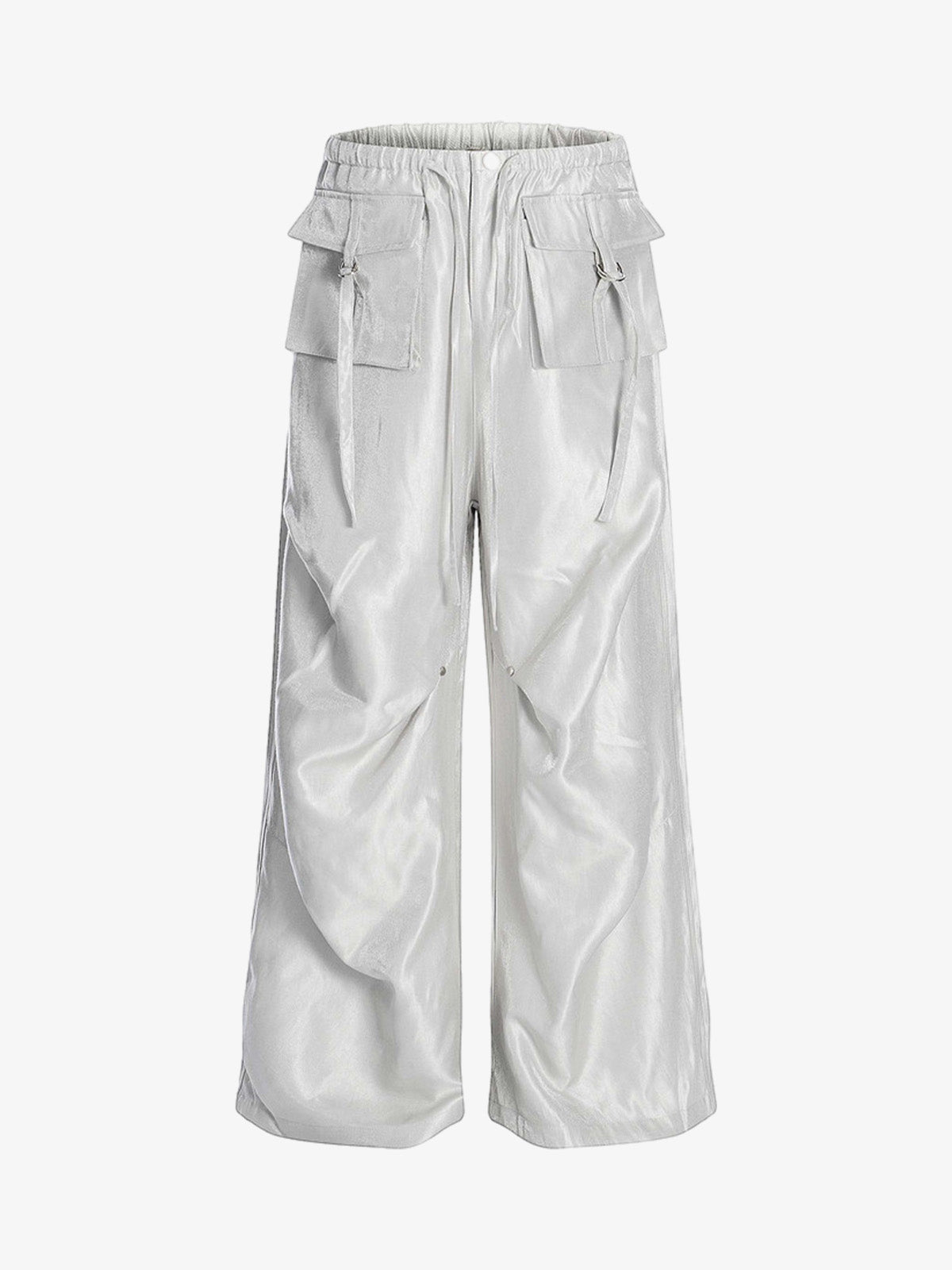 High Street Rivet Pleated Workwear Multi-Pocket Casual Pants - Gray