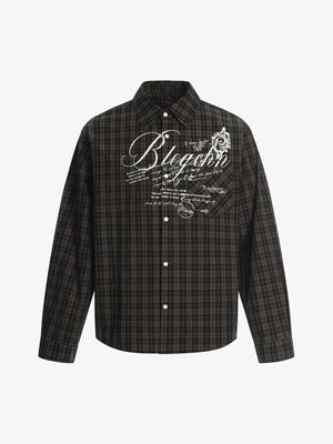 Street Print Lettering Plaid Long-Sleeve Shirt - thumbnail 2