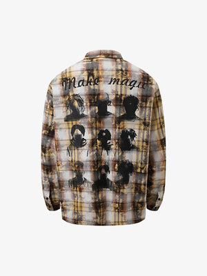 Distressed Mottled Plaid Human Figure Long Sleeve Shirt - thumbnail 2