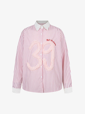 Retro Contrast Flocked Striped Long Sleeve Shirt - thumbnail 2