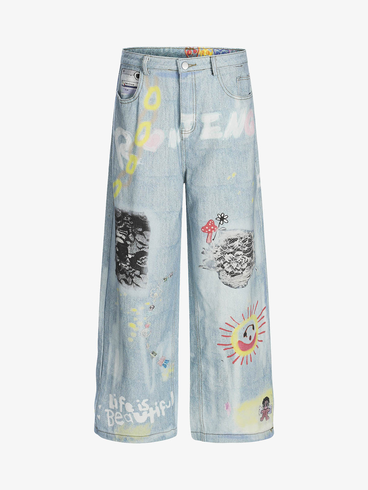 Retro Spray Graffiti Fun Straight Jeans