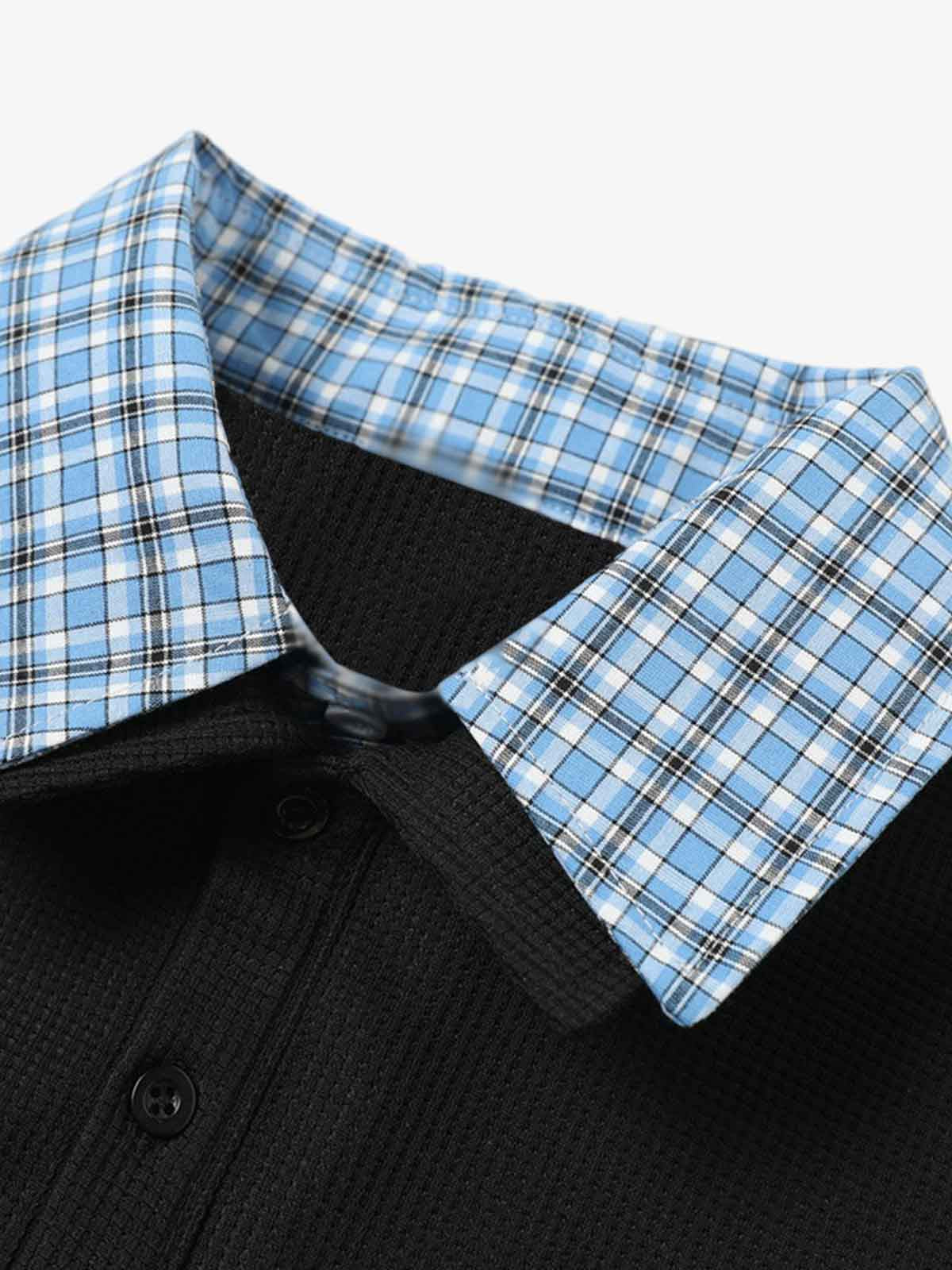 Retro Pearl Letter Plaid Collar Polo Shirt - image 5