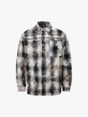 Streetwear Washed Distressed Plaid Long Sleeve Shirt - thumbnail 1