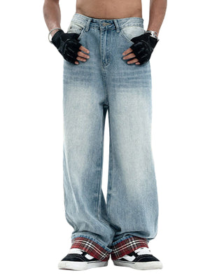 Plaid cuff jeans – on model, front | XoKool