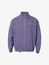 Turtleneck Cardigan Zip-Up Cable Sweater