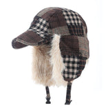 Vintage Plaid Patchwork Fleece Lined Trapper Hat