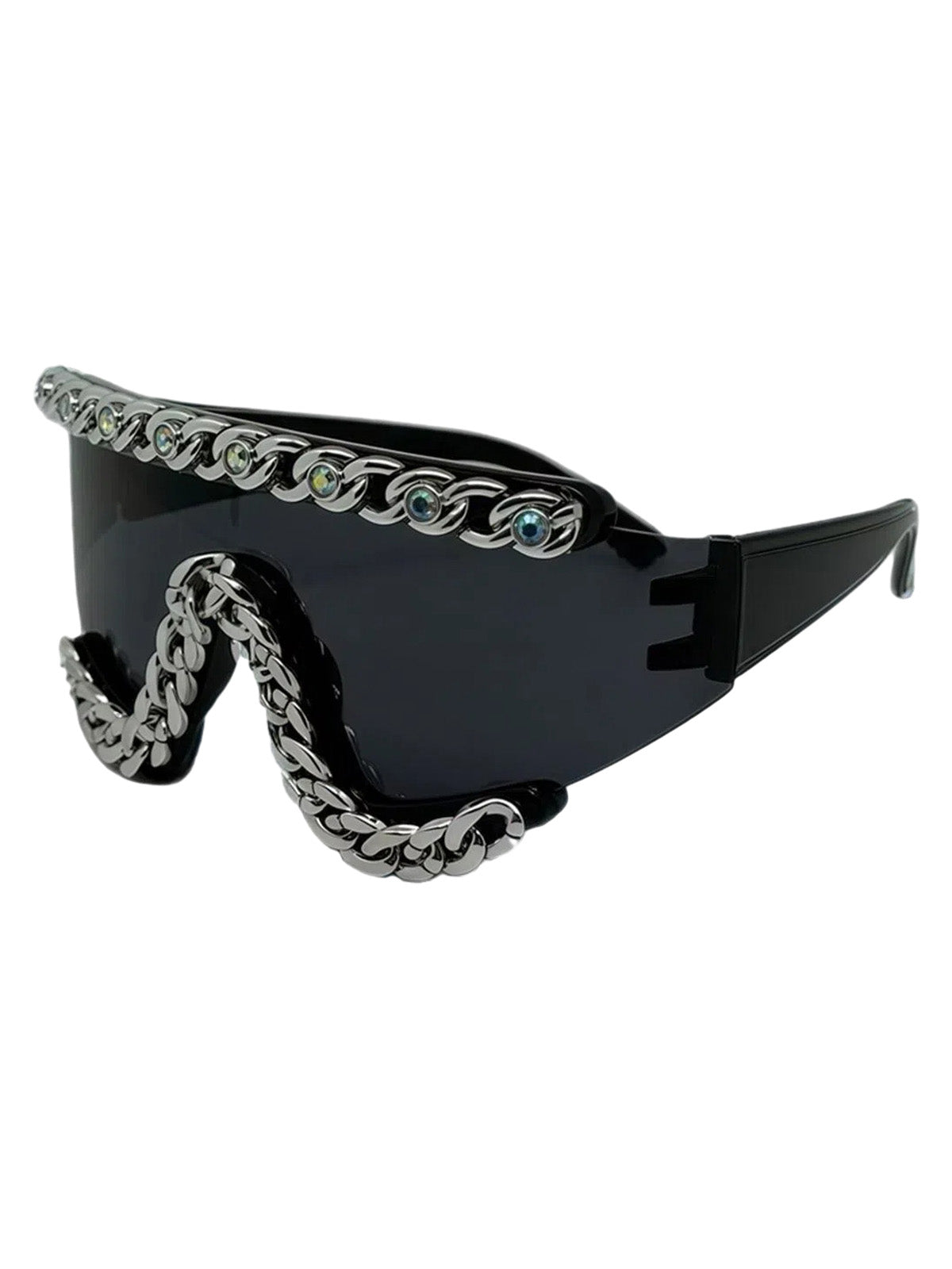Chain-Embellished Sunglasses - Silver/Black