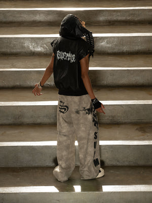 Thorn Destruction Frame Pattern Leather Vest - thumbnail 10