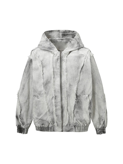 Washed Raw-Edge Hooded Work Jacket