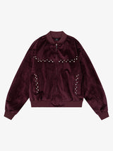 Vintage Velvet Pearl Embellished Bomber Jacket
